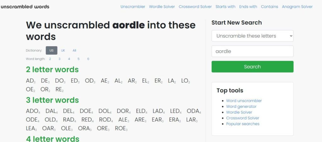 Aordle unscrambled-words